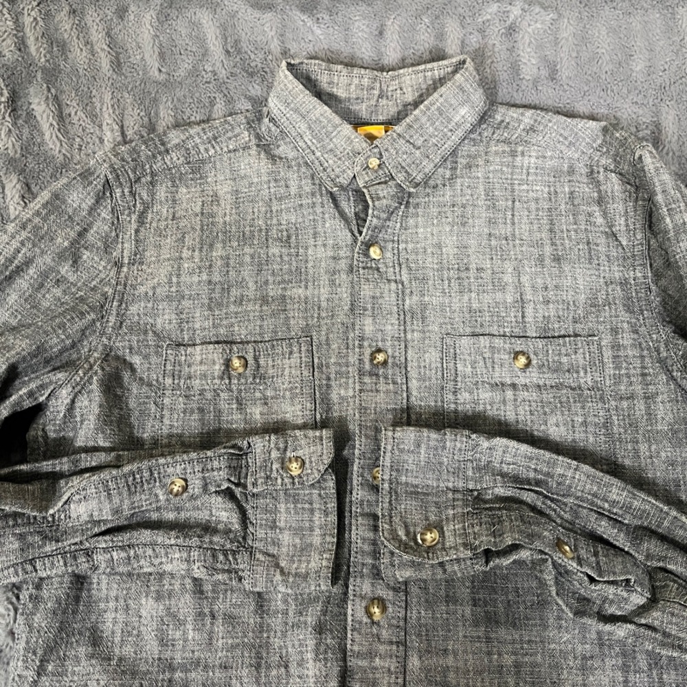 STAPLEFORD Workwear Mens Button Down Shirt‎ Blue Chambray Linen Blend Size S
